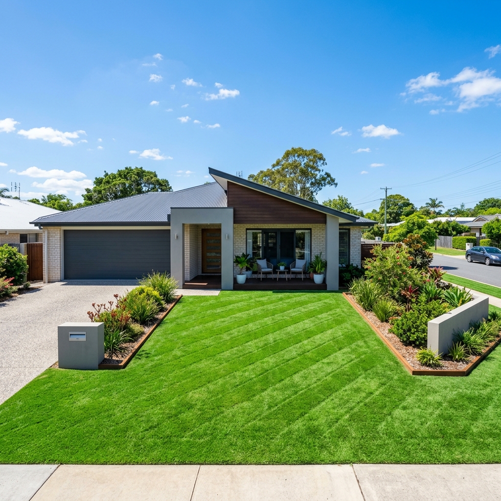 Freshly mowed and edged Brisbane lawn