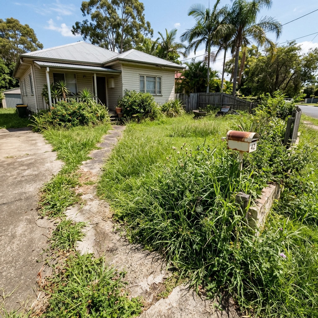Overgrown yard before Boss Mowing
